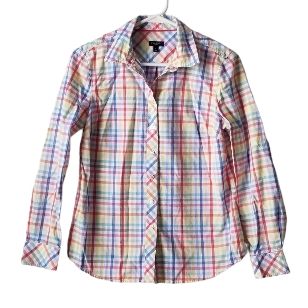 Talbots Rainbow Plaid Button Down Long Sleeve Dre… - image 1